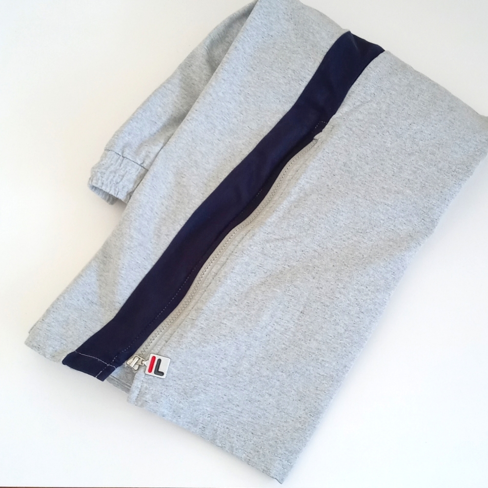 *Relisted* Fila Grey Blue Racer Stripes 3/4 "Zip Leg" Wide Leg Sweatpant Pants S - Picture 16 of 16